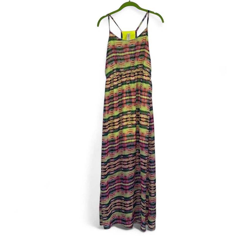 No Boundaries Tie-Dye Maxi Dress M - Boho Festival Rainbow Green Pink